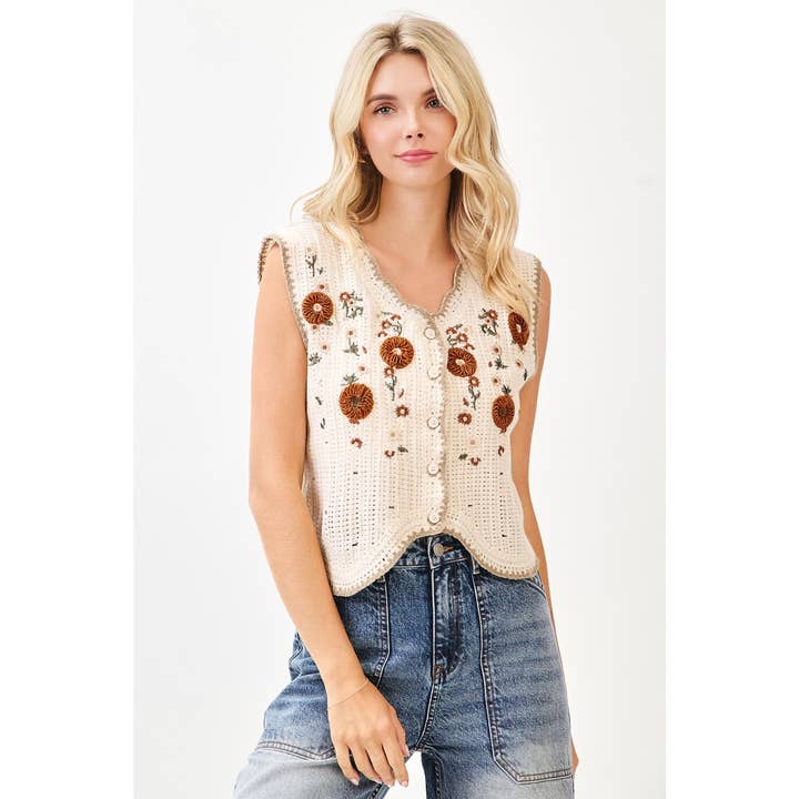 mittoshop - Wholesale Sweater Vest - Women's - FLORAL EMBROIDERY SLEEVELESS VEST CROCHET TOP8