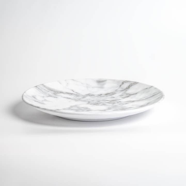 White Marble 11 inch Round Melamine Dinner Plate | Set of 6 for wholesale on Faire