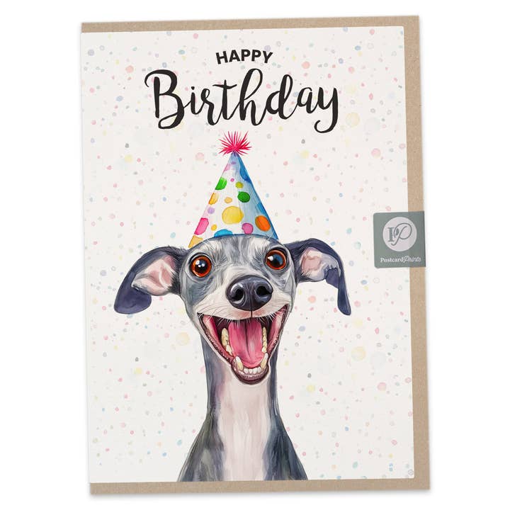 Whippet Dog Birthday Card for wholesale by Postcard Prints