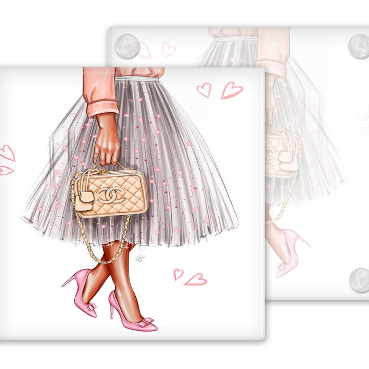 Afrocentric Woman In Heels Glass Coasters, Set of 4 for wholesale by M&K Creative Designs