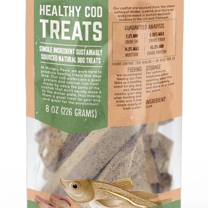 Friandises pour chiens avec gaufrettes à la morue - Snacks à ingrédient unique 8 oz pour la vente par Hungry Paws