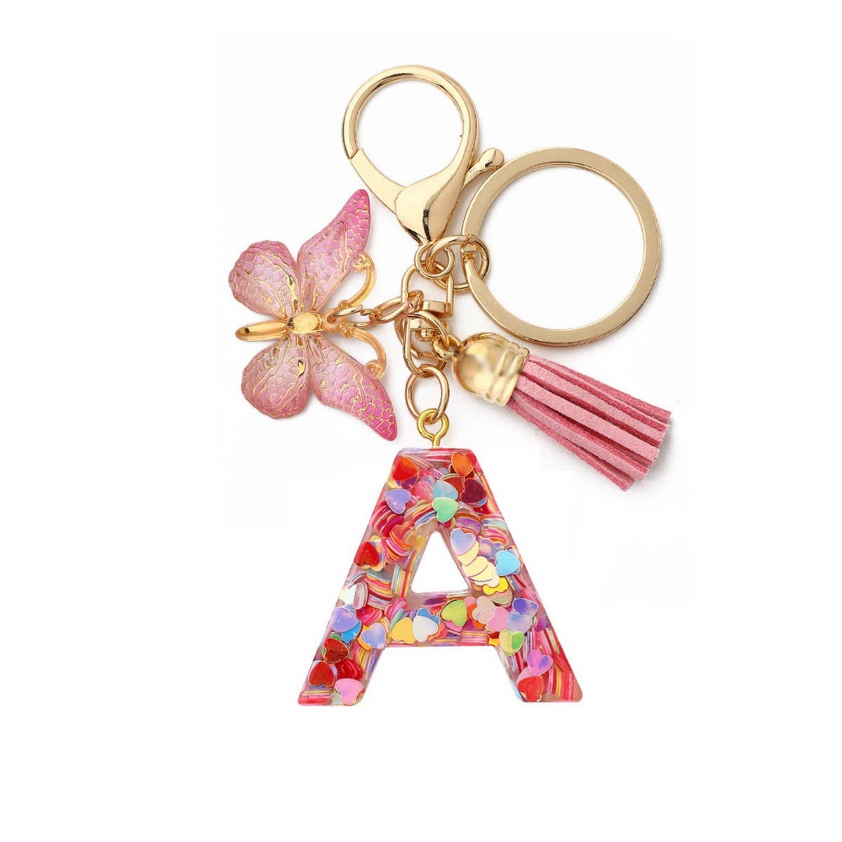 ACCITY - Wholesale Keychain - Women's - Glitter Resin Letter Butterfly Keychain_CWMM68660