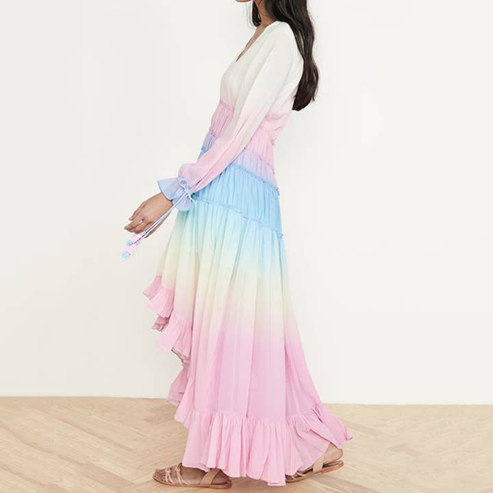 pinkblu02 - Vente Robe – femme - Robe Maxi Bohème à Volants Dégradés pour Femmes4