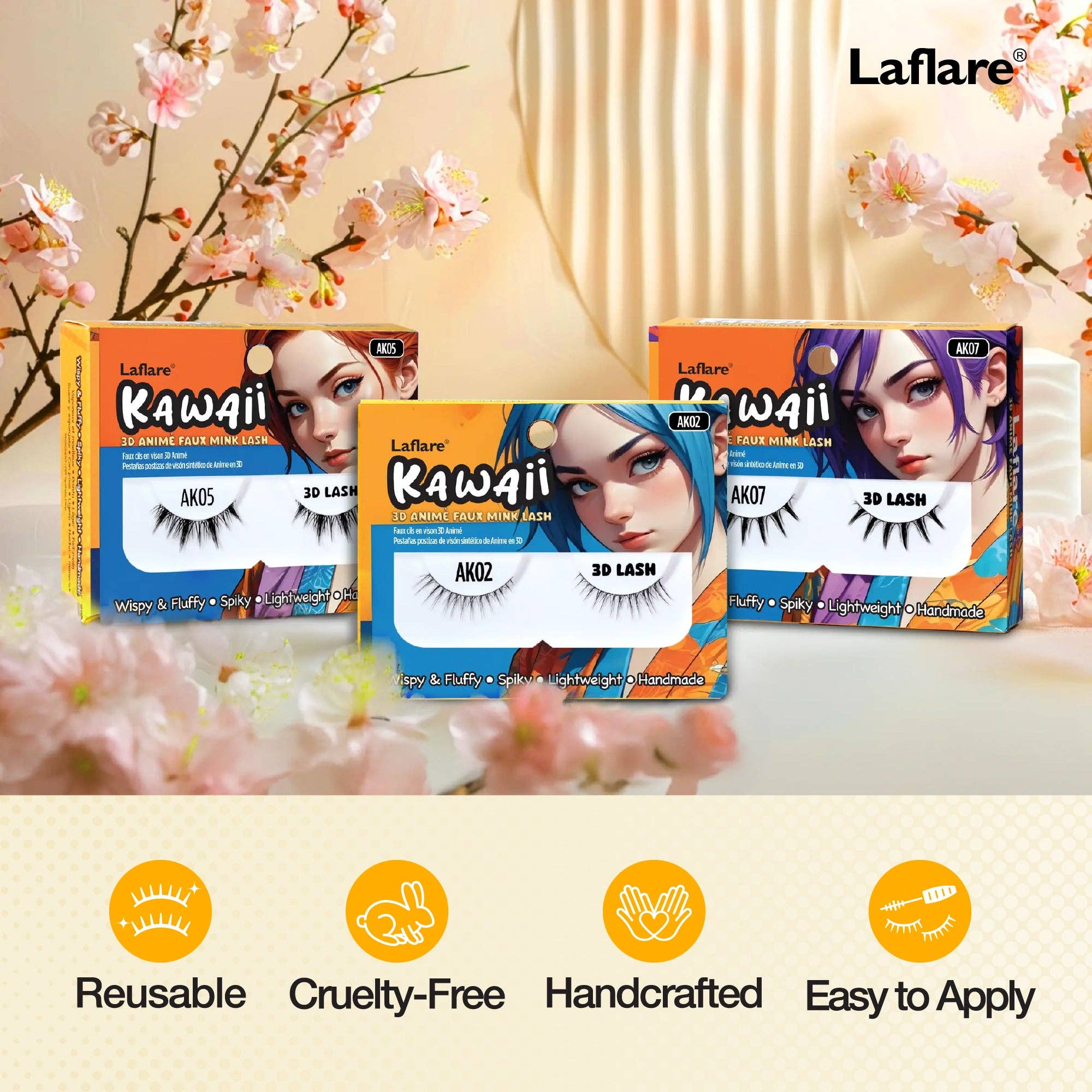 Laflare - Wholesale False/Fake Eyelashes - Kawaii 3D Anime Faux Mink Lash | Manga Lashes | Japanese Style Cosplay Lashes | Spiky 8D Wispy False Eyelashes Full Strip Doll Lashes.11
