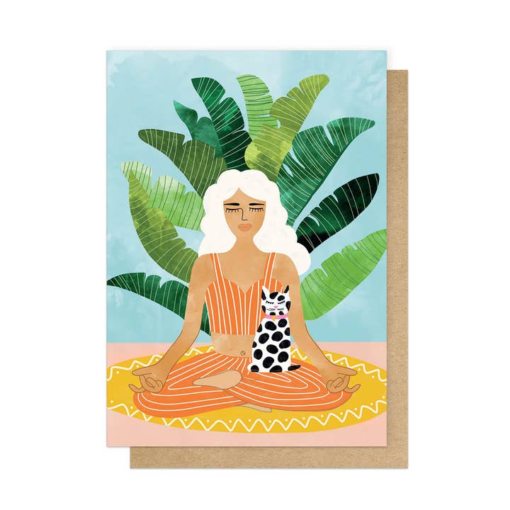 Carte de vœux « Méditation avec ton chat » pour la vente par East End Prints - Greetings Cards & Postcards