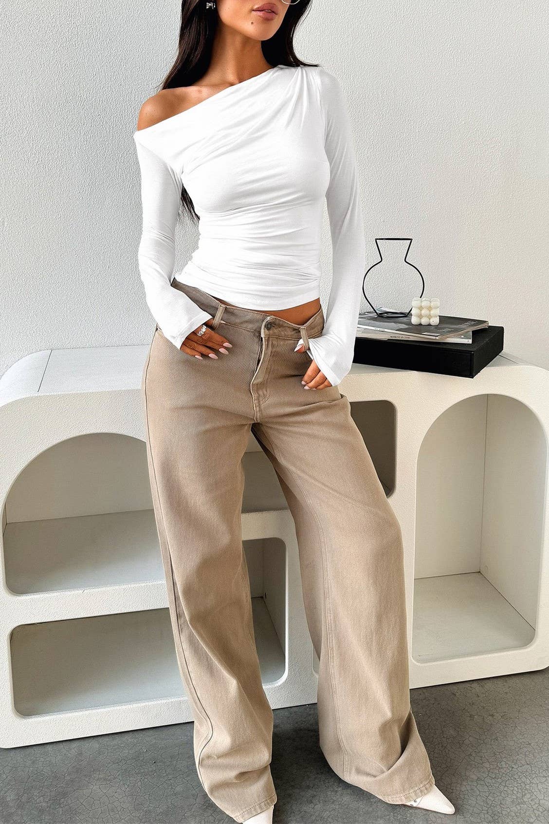 Rosa Clothing - Wholesale T-Shirt - Women's - Y2K off shoulder slim fit long sleeve basic top12