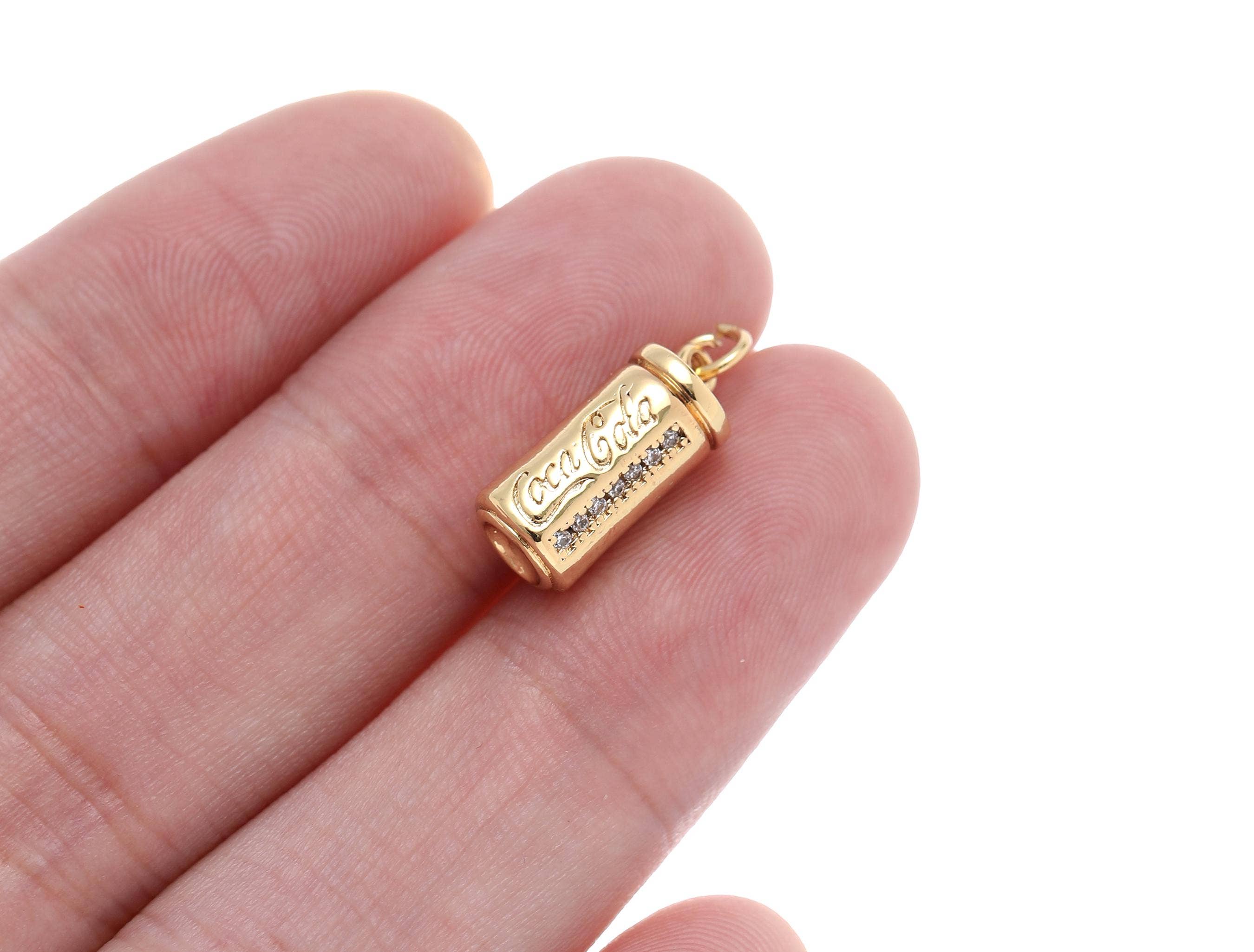 Jewel Pledge - Wholesale Individual Charm/Pendant - 18k Gold Mini Cola Soda CZ Dangle Charm Pendant CPG15232