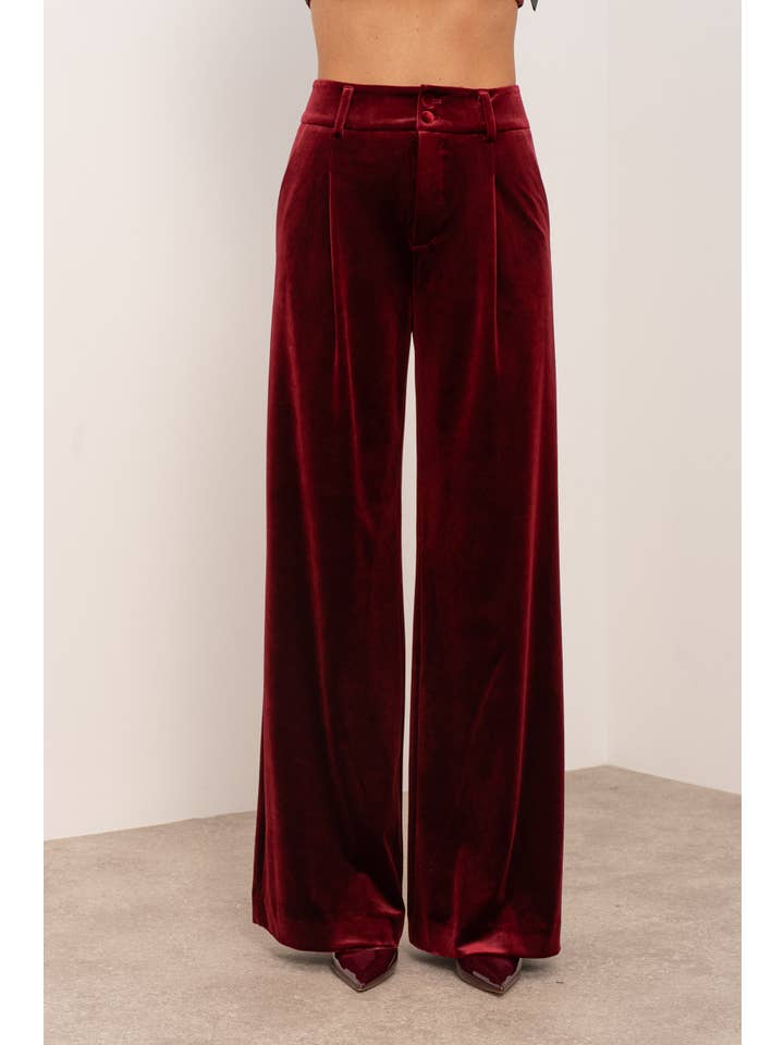 Attentif Paris - Wholesale Pants - Women's - Wide velvet and fluid pants with double button7
