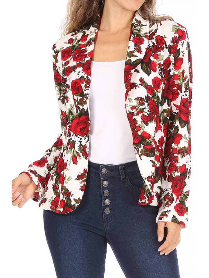 MOA COLLECTION - Wholesale Blazer - Women's - Women's Casual Print Fitted Open Front Blazer Jacket40