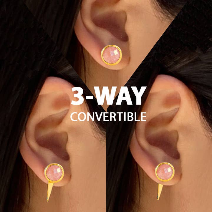 Sonia Hou Jewelry - Wholesale Stud/Post Earrings - FIRE 3-WAY PINK CORAL EARRING JACKETS IN 24K GOLD5