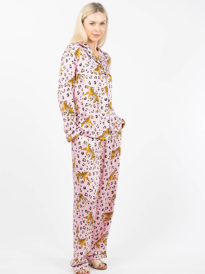 TIGER Traji Tiger- Animal Print Long Sleeve Pajama Set for wholesale on Faire2