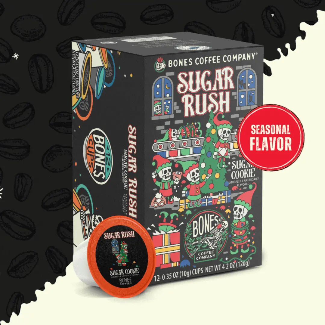 Bones Coffee Company - Wholesale Ground Coffee - Sugar Rush Coffee Pods | 12 Count | Flavored Coffee Pods0