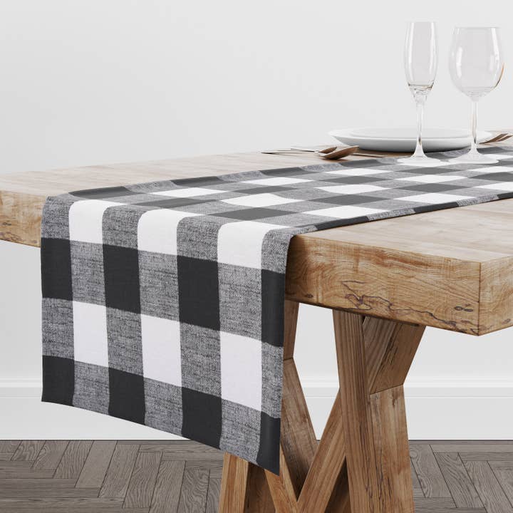 Black Buffalo Check Table Runner, Black Plaid Table Runner, Farmhouse Runner, Farmhouse Decor, Premier Prints Anderson Black, Home Decor for wholesale by Blue Haven Decor