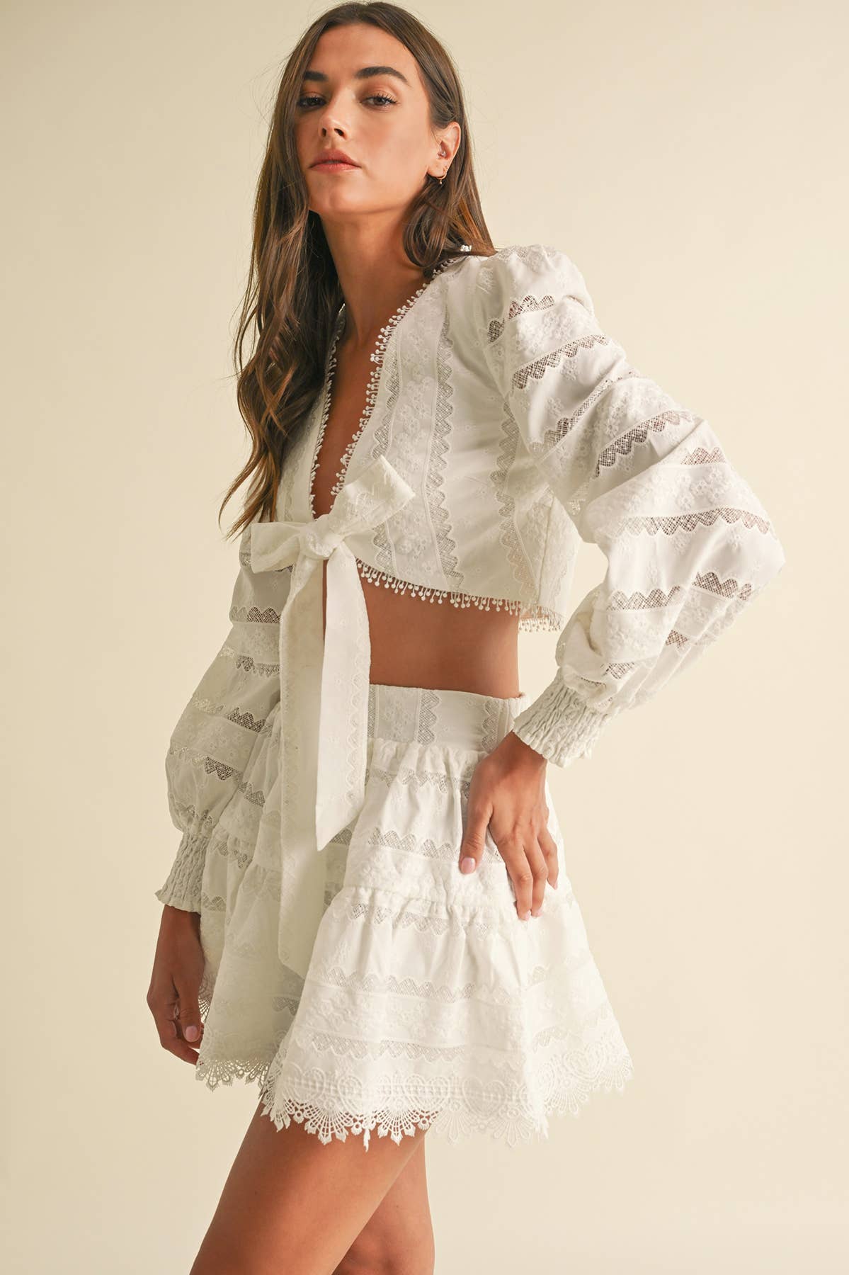 White Lace Cotton Crop Blouse Top for wholesale on Faire10