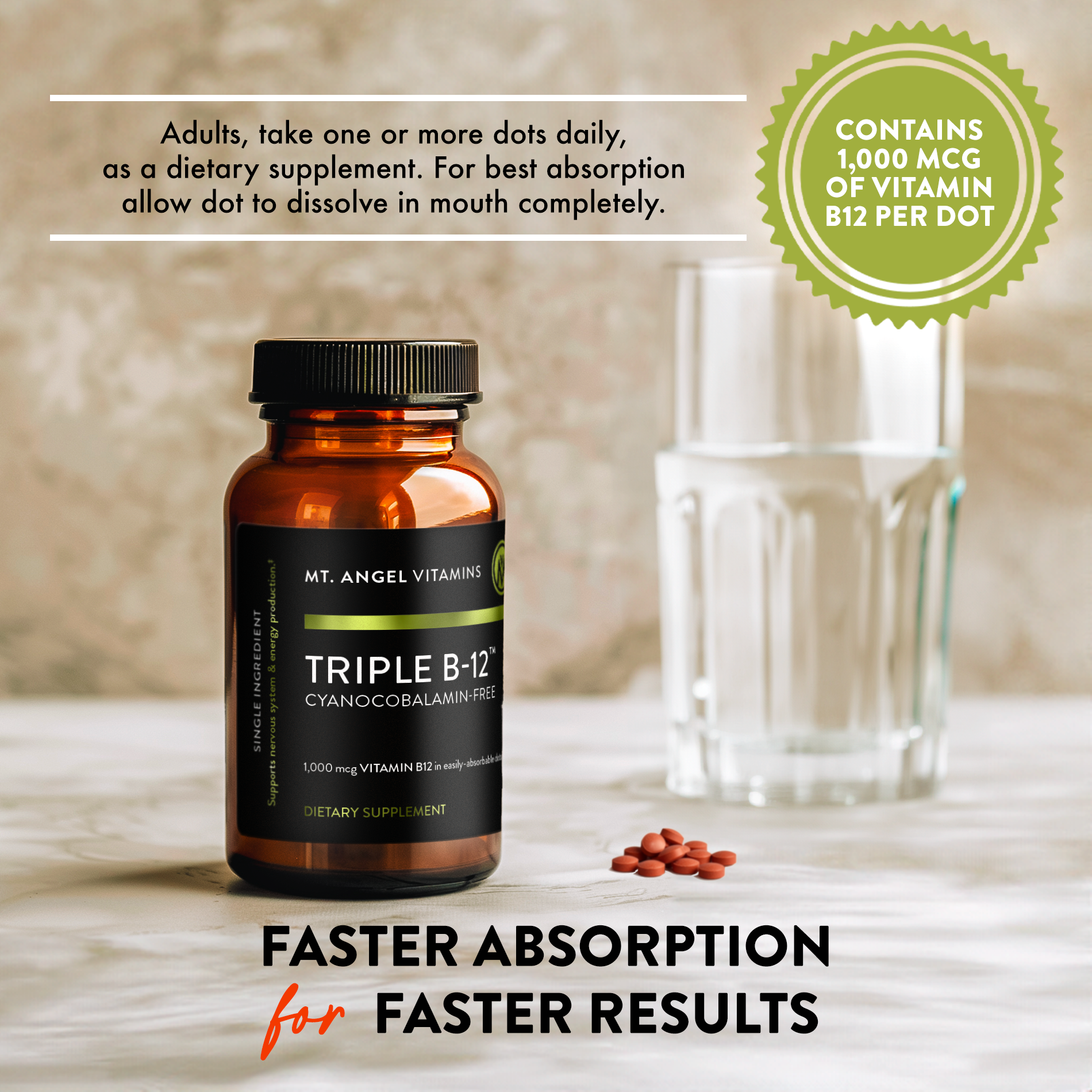 Mt. Angel Vitamins - Wholesale Oral Supplement/Vitamin - Mt. Angel Vitamins' Triple B-12 Dots - 60 Dots6