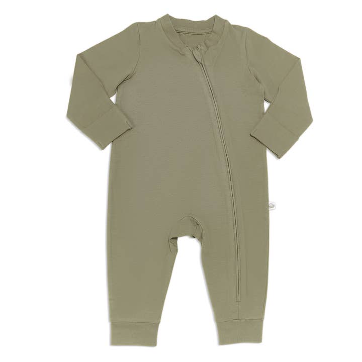 Organic Zippered Bunsie Bodysuit - Bayleaf for wholesale by Kudaa