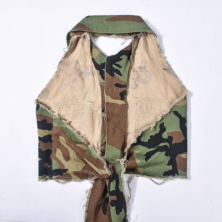 MB FASHION CAMO Cropped Sleeveless Vest with Tie Back 9185LY for wholesale on Faire2