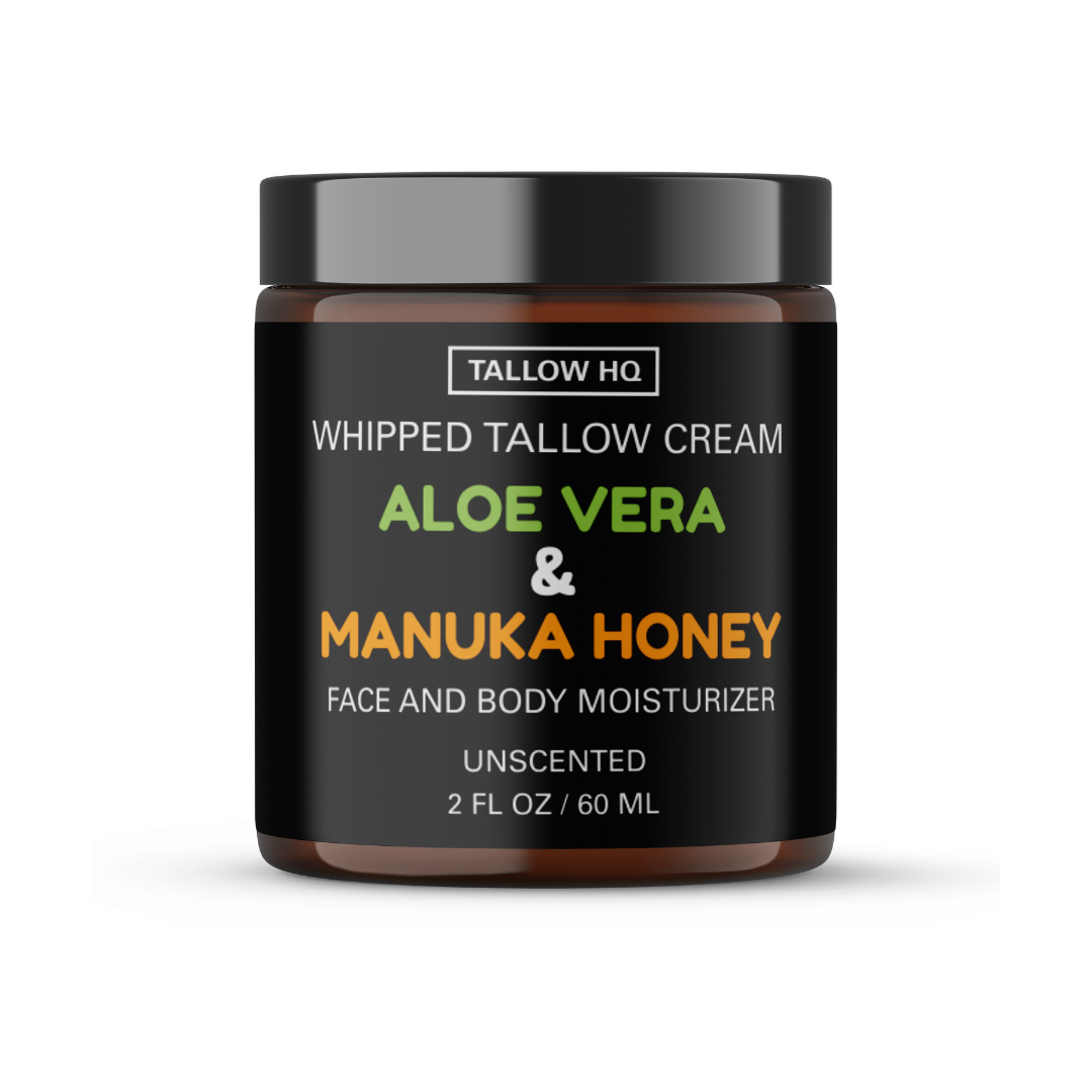 TALLOW HQ – Creme/loção corporal por atacado – Creme de Sebo com Aloé Vera e Mel de Manuka, Batido-2oz4