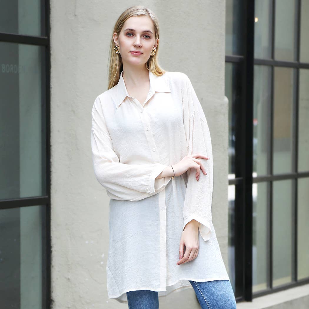 Fashion City - Wholesale Strandvestje/Strandjurk/Strandtuniek - Dames - Dames Blouse Met Knopen in Effen Kleur als Strandjurk19