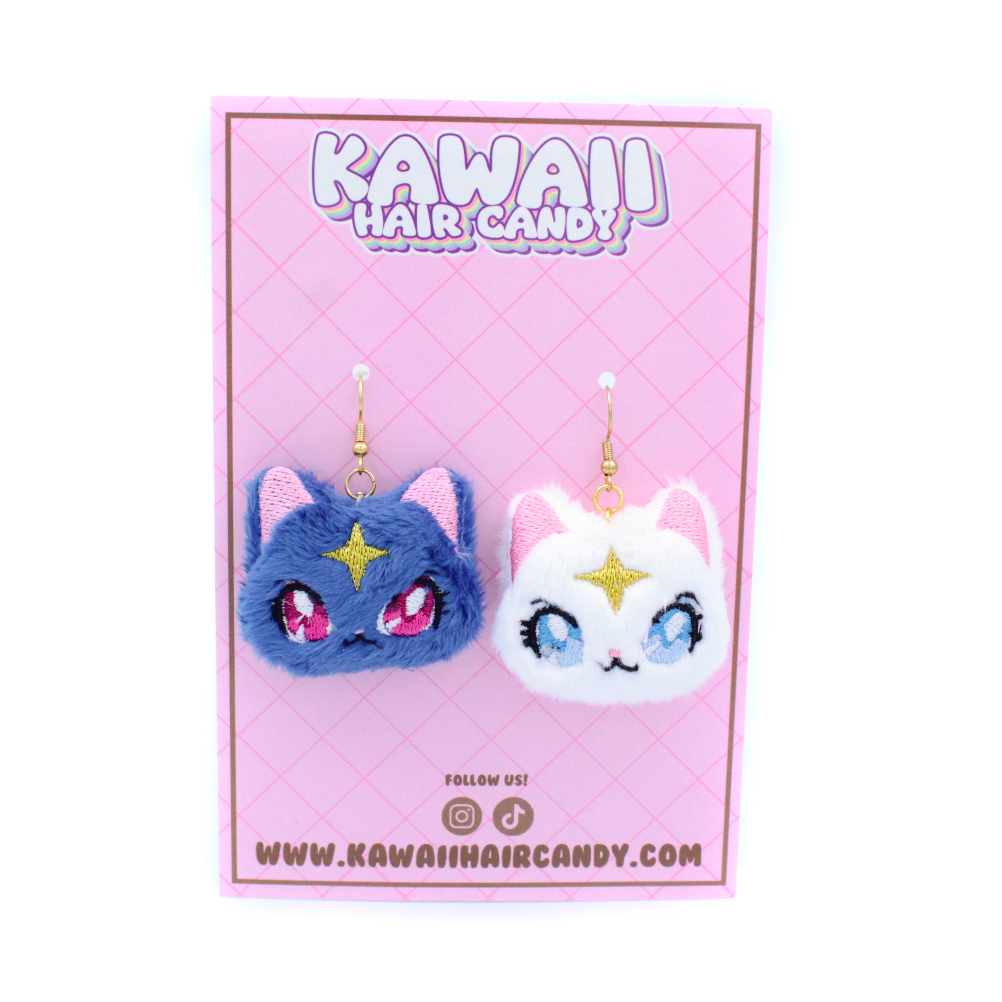 Kawaii Hair Candy - Wholesale Dangle Earrings - Plush Anime Style Kawaii Celestial Cat Earring Set Duo2