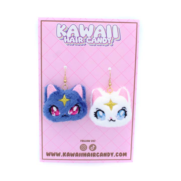 Kawaii Hair Candy - Wholesale Dangle Earrings - Plush Anime Style Kawaii Celestial Cat Earring Set Duo2