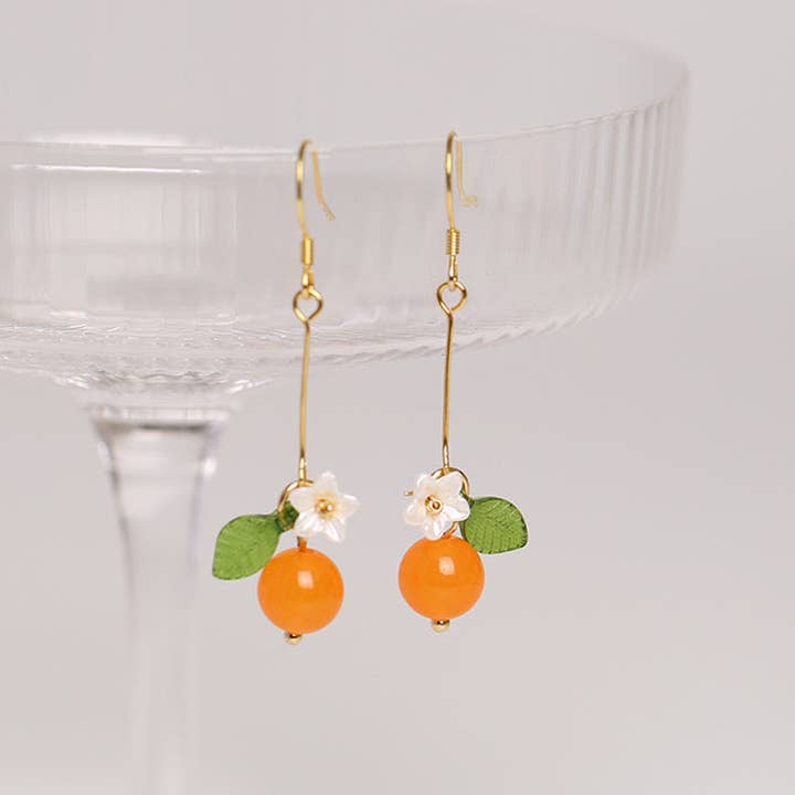 Haengseongworkshop - Wholesale Dangle Earrings - 18K Gold Plated S925 Silver 8mm Orange Agate Earrings Dangle
