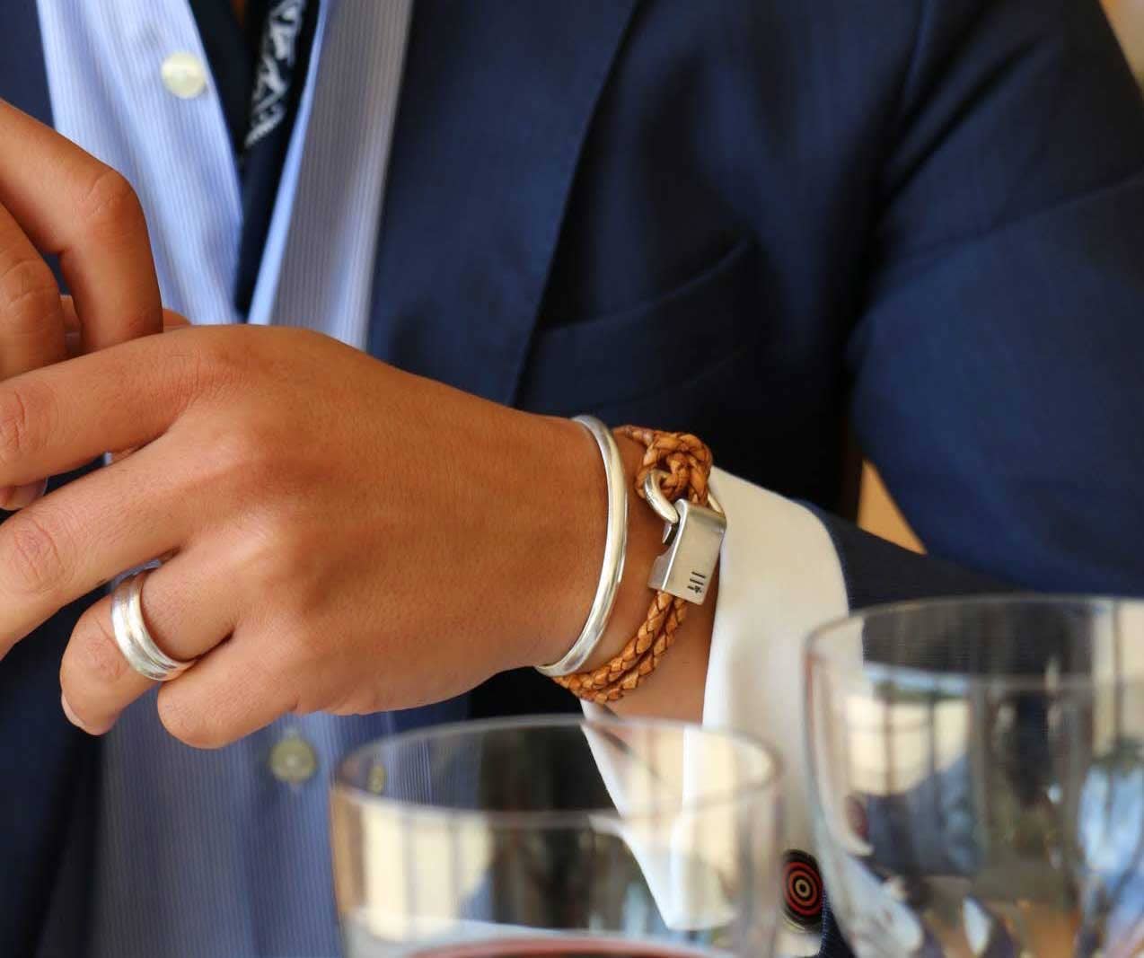 Être - Bracelets & Accessories - Vendita all'ingrosso Bracciale in tessuto/intrecciato - Bracciale da uomo | Ribeira Silver - pelle vintage miele1