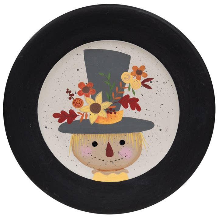 The Hearthside Collection - Wholesale Decorative Plate/Dish/Bowl - Scarecrow w/Flowers Wooden Plate - 3 Asstd.1
