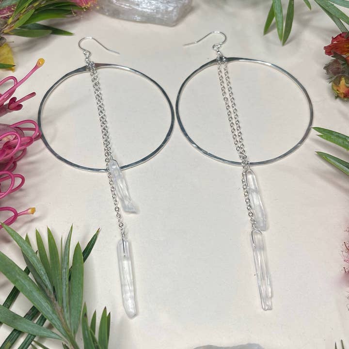 Double Quartz Hammered Hoops for wholesale by Elysium Jewelry