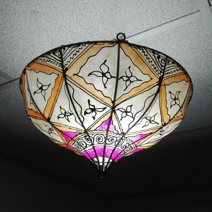 Marokkansk Henna Læder og Smedejern Lysekrone #2 for engroshandel hos Etnico del Mondo