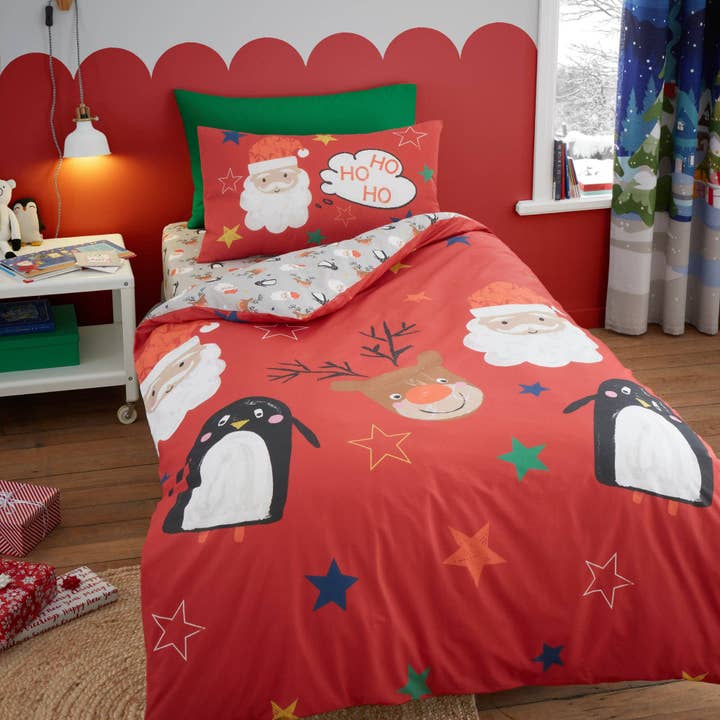 Ho Ho Ho Duvet Cover Set by Bedlam in Red for wholesale by UW Home