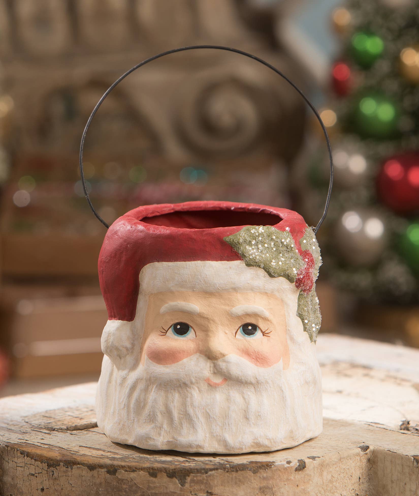 Bethany Lowe Designs - Wholesale Decorative Figurine - Holly Jolly Santa Bucket Small