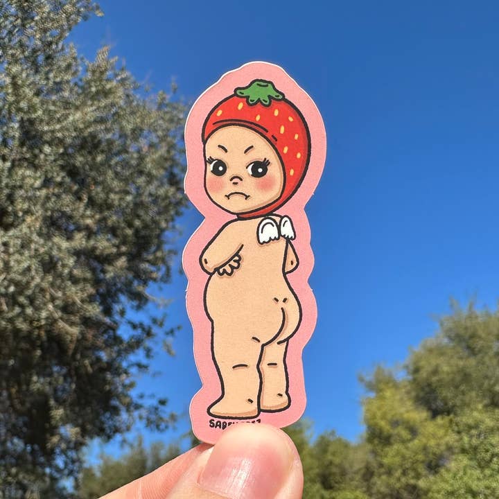 Angry Straw-baby Kewpie | Weatherproof Sticker for wholesale by SabelleDez