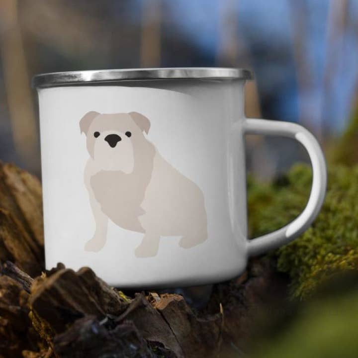 Vit engelsk bulldogg emalj mugg för wholesale av Nana + Belle