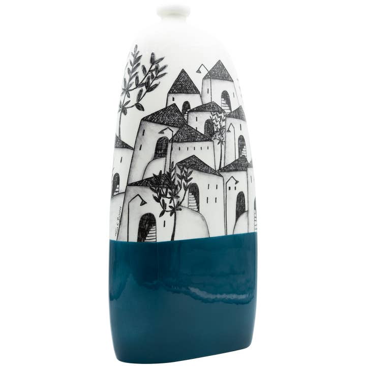 Terre di Scirocco - Vendita all'ingrosso Vasi - Bottiglia Graffiti Piatta – Blu, H 48cm2