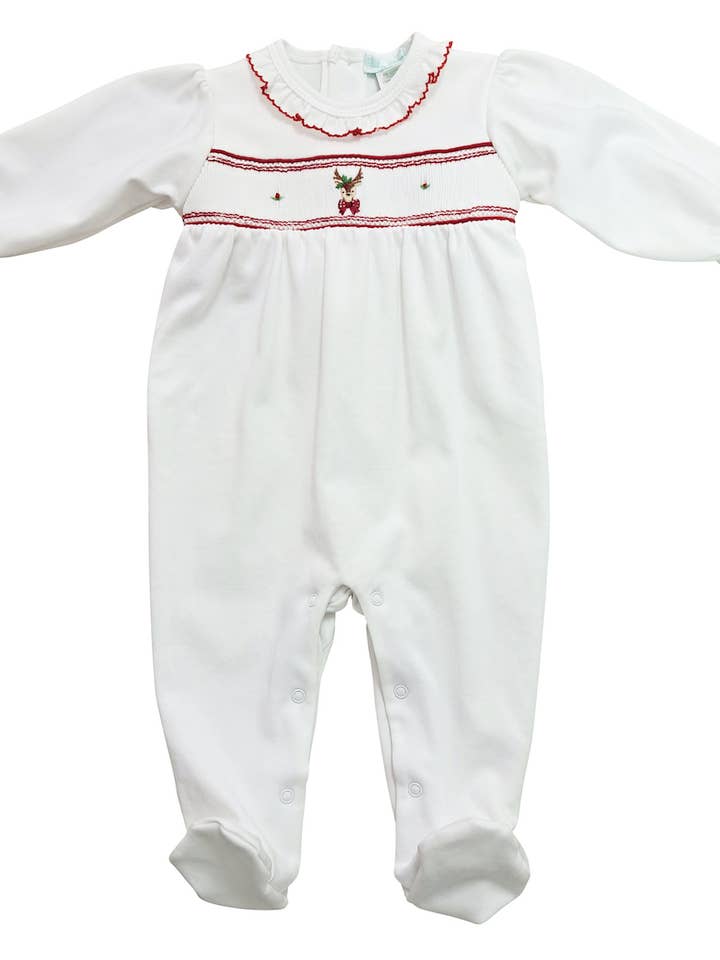 Baby Threads – wholesale Overall med fötter - Baby – Babyflickans ”Christmas Reindeer” Smoked Footie0