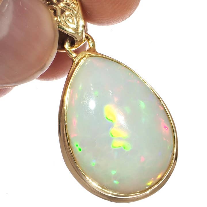FifiRose - Wholesale Pendant/Charm Necklace - vermeil gold plated 925 silver large white ethiopian opal pendant, 1 3/8"2
