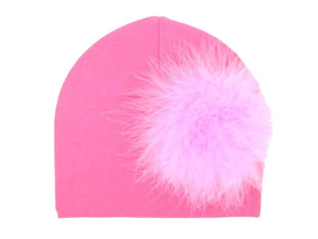Jamie Rae Hats - Vente Bonnet pour nouveau-né – bébé - Bonnet en coton avec bouffée de marabou3