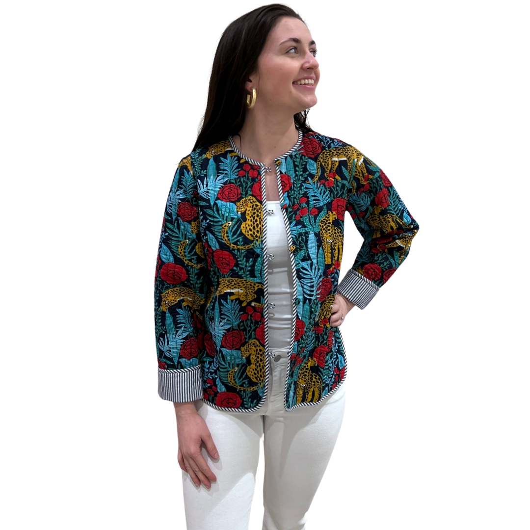 Liza Byrd - Wholesale Jacket - Women's - The Madeline Animal Print Quilted Reversible Jacket in Navy1