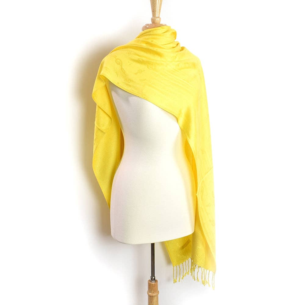 The Music Gifts Company - Wholesale Scarf - Women's - Pashmina Scarf - Lemon Yellow with Treble Clefs0