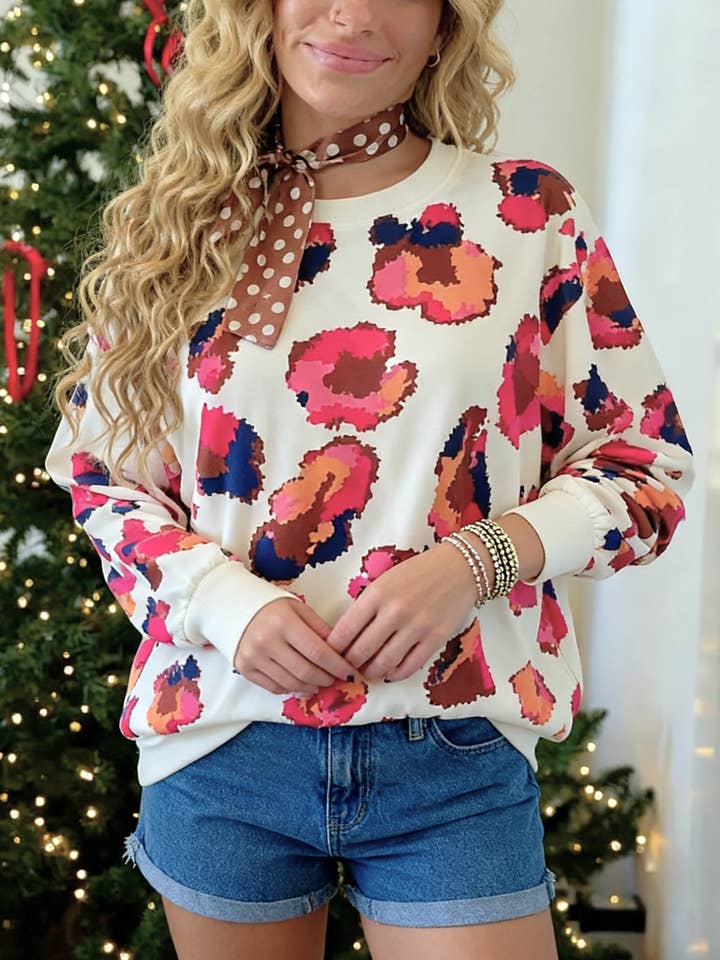 Retro Colorful Animal Leopard Print Loose Sweatshirt for wholesale by Rosa Clothing