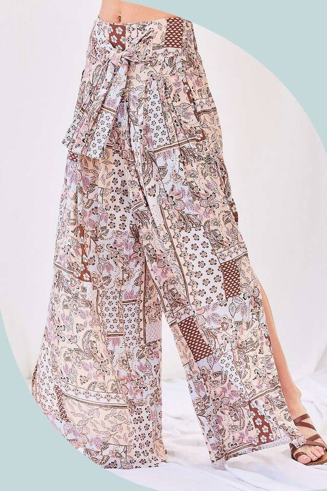 BLUSH MULTI Front Tie Patch Print Wide Pants for wholesale on Faire12