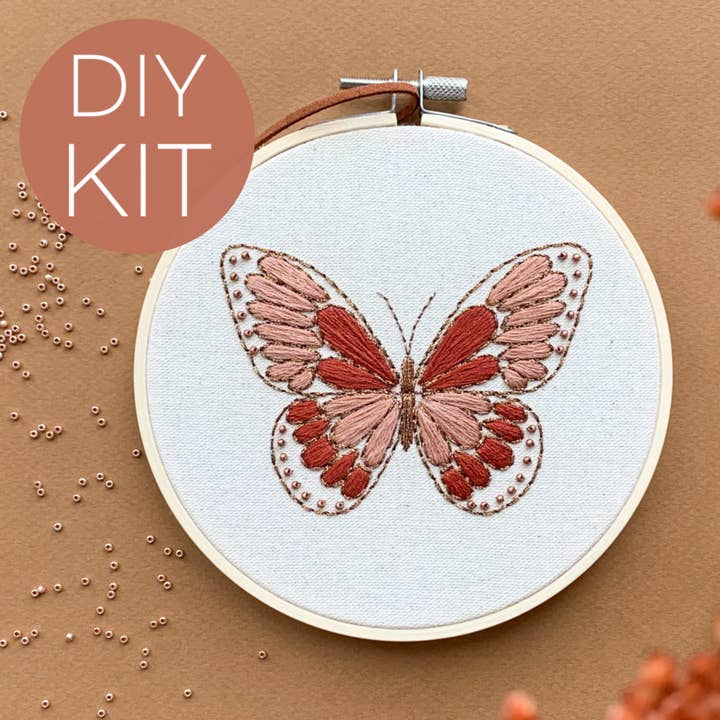 Butterfly Embroidery Kit, modern embroidery diy kit for wholesale by Matryoshka Doll Shop