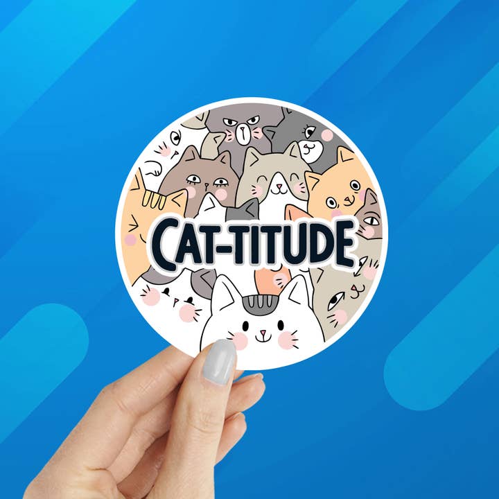 Cat-titude Laptop Water Bottle Sticker for wholesale by Coastal Creators of Connecticut