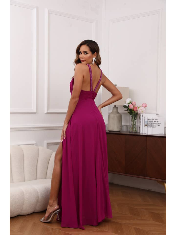 Lucas & Emma - Sarl RJ & co - Wholesale Gown - Women's - Long evening ceremony dress with slit 17932-1
