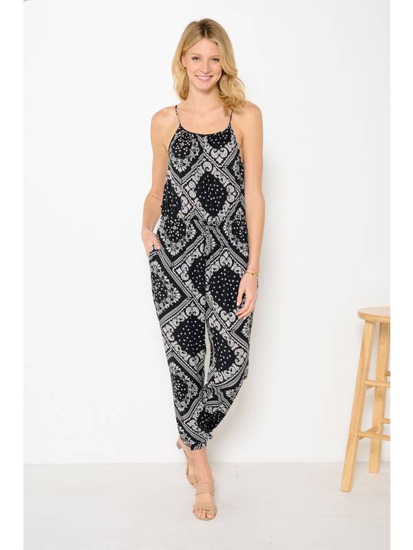 Black Bandara Jumpsuit Wiht Drawstring - 26484R for wholesale on Faire