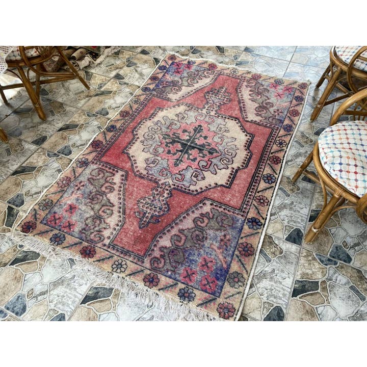 Tapete Vintage Oushak Geométrico Turco Anatólio Vintage 4x6ft por atacado de Oushak Rugs