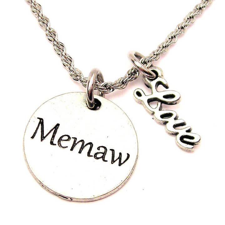 Chubby Chico Charms - Wholesale Pendant/Charm Necklace - Memaw 20" Rope Necklace With Love Accent Grandmother