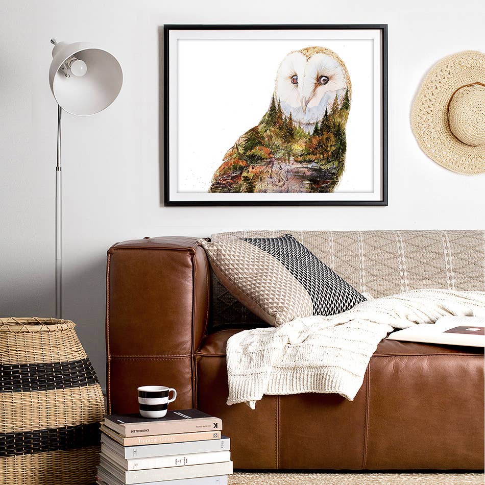 Elena Markelova Arts - Wholesale Art Print - Soul Light - Barn Owl Fall Nature Watercolor Art Print6