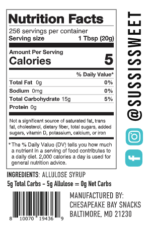 Süss - Vendita all'ingrosso Sciroppi aromatizzati - Sciroppo di Allulosio senza zucchero Süss, formato da un gallone2